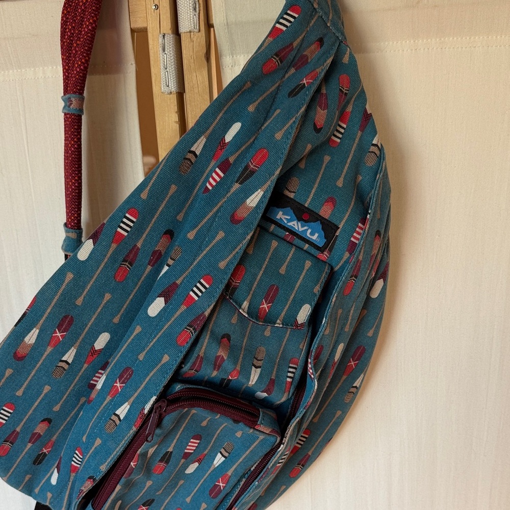 Kavu Rope sack Shoulder Bag Teal Oar Pattern
